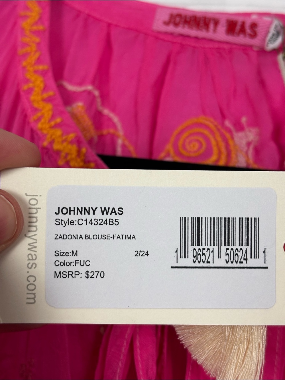Johnny Was Zadonia blouse Fatima size medium fuchsia pink embroidered NWT - Picture 13 of 16